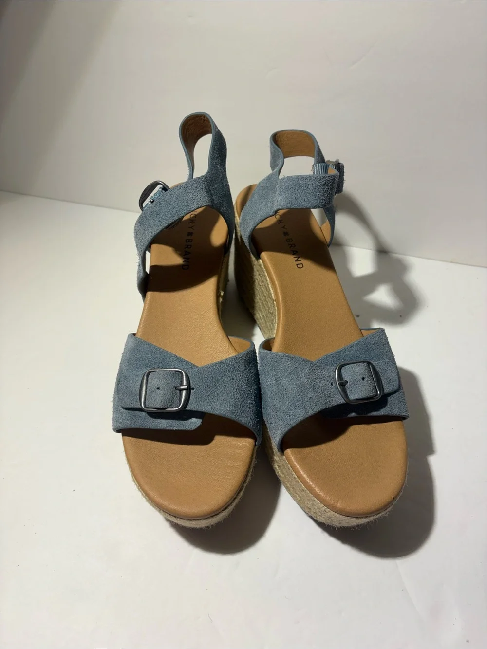 😍 Light Blue Suede Wedge Sandals - Women's
